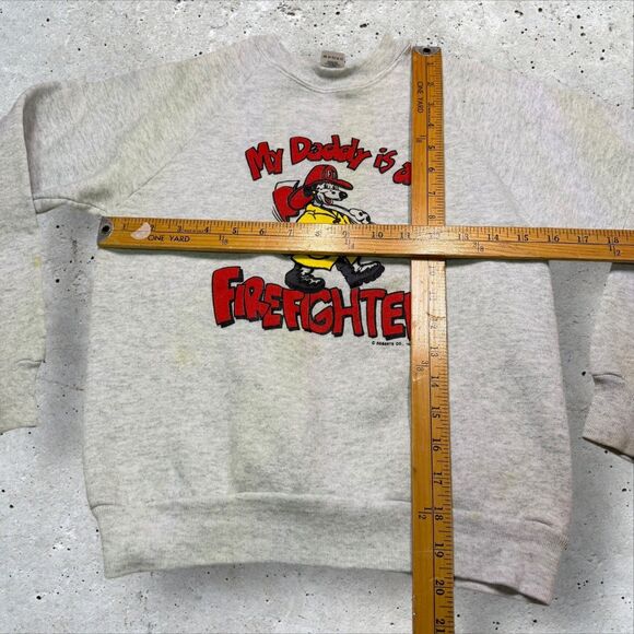 Vintage Kids My Daddy Is a Firefighter Sweatshirt Fruit of the Loom USA 14-16 - Picture 11 of 11